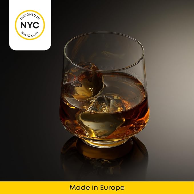 JoyJolt Sidney Double Old Fashioned Glasses Set of 4 | 11.5 oz Rocks Whiskey Glasses for Bourbon Scotch Cocktail Cognac Vodka | Home Bar Lowball Glass Tumblers | Premium Crystal Barware Made in Europe