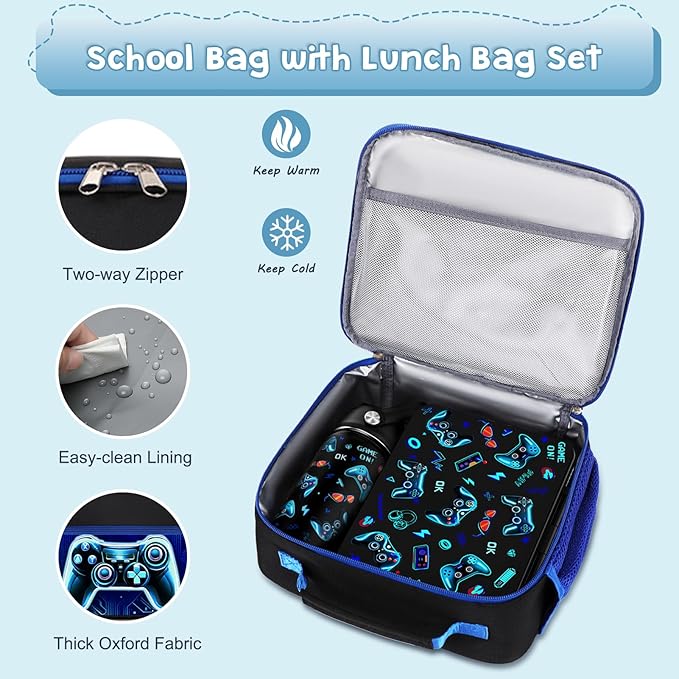 Bevalsa Kids Bento Lunch Box with 6 Compartment, Stainless Steel Metal Water Bottle, Insulated Bag & Utensils, BPA-Free Leakproof Food Container for School Boys Girls, Back To School Gift