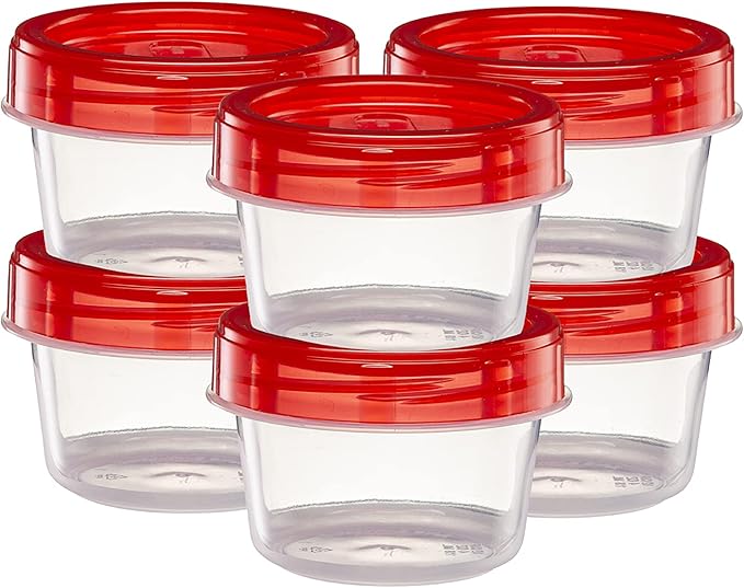 (4 Ounce 20 Pack) Twist cap Containers Clear Bottom With Red Top Screw on Lids Twist Top Food Storage Freezer Containers