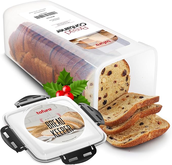 Tafura Bread Container - 5.8 Liter BPA Free Plastic Bread Box - Container/Holder for Homemade Loaves and Baked Goods with Black Airtight Lid