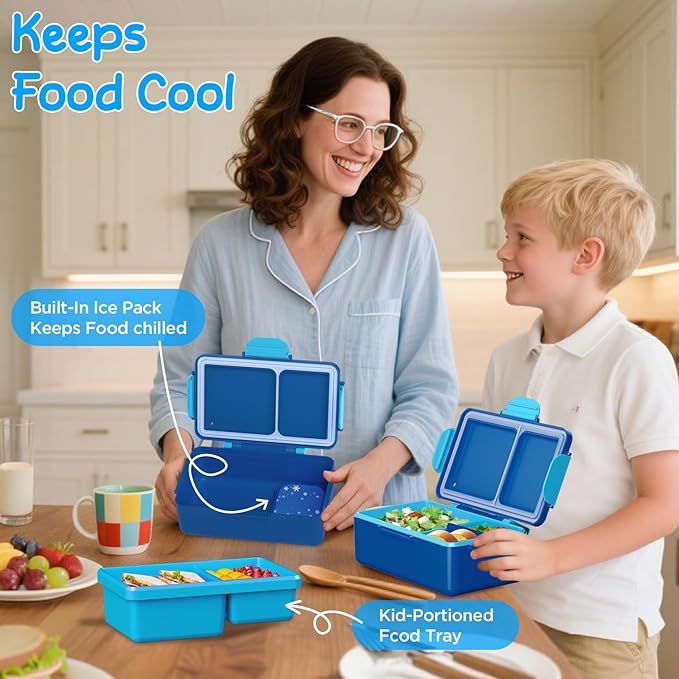 SHPMXUPW Kids Bento Lunch Box – 12 oz Stainless‑Steel Soup Thermo & 3‑Compartment Leak‑Proof Food Container with Built‑In Ice Pack, Insulated Food Jar for Boys & Girls, School & Travel