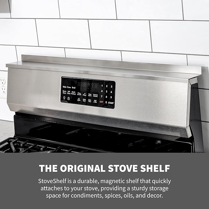 StoveShelf 20" Apartment Length Black Magnetic Shelf for Kitchen Stove - Kitchen Storage Solution with Zero Installation - Over Stove Spice Rack Organizer