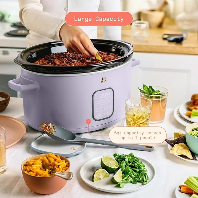 Beautiful 6 Qt Programmable Slow Cooker with Touch Control, Digital Timer and Keep Warm Function – Large Electric pot Capacity Kitchen Appliance by Barrymore (Lavender)