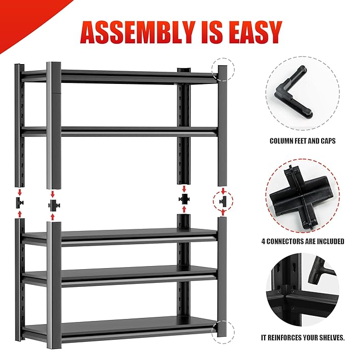 5 Tier Heavy Duty Metal Shelving Unit, Industrial Storage Shelf for Garage, Utility, and Industrial Use - Metal Storage Shelf Organizer, Durable Garage Storage Shelving 24" D x48 W x72 H