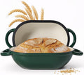 5 QT Oval Dutch Oven for Bread Baking, Enamelled Cast Iron Bread Oven for Sourdough, Sourdough Loaf Pan with Lid, Heavy-Duty Non Stick Bread Pan for Homemade Bread Baking, Green