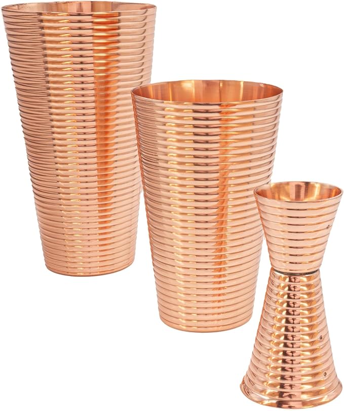 Prince of Scots Fluted Copper Cocktail Shaker Set | 3-Piece Boston Shaker Set | Premium Shaker for Martinis, Bourbon, Manhattans | Elegant Gift for Home Entertaining