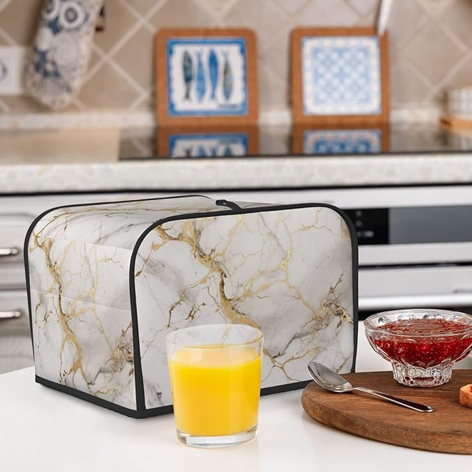 Toaster Cover 4 Slice Marble Gray Gold White Kitchen Small Appliance Covers with Pockets Dust and Fingerprint Protection