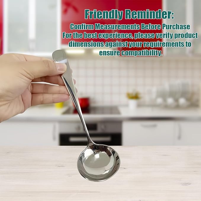 Small Soup Ladles,Sauce Gravy Soup Spoon Ladles,2 Pack SUS 304 Non-magnetic Stainless Steel 7.6" Round (Color:Silver).