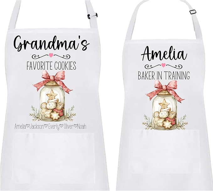Personalized Mommy and Me Apron Set – Custom “Favorite Cookies Jar” Matching Aprons – Baking Gift