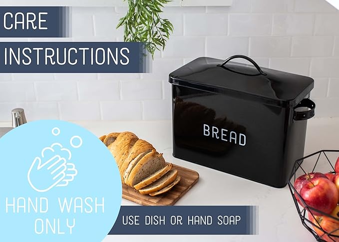 Nat & Jules Extra Large Black 15 x 10 Metal Farmhouse Bread Box - Holds Two Full Loaves