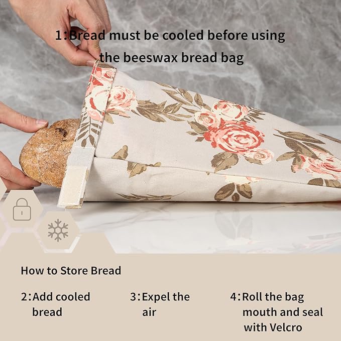 Beeswax Bread Bags for Homemade Bread. Beeswax Bags for Sourdough.（2 Pack Flower Design). 11 * 15IN. ZSHLXM
