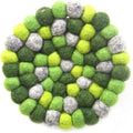 Global Crafts Hand Crafted Felt Ball Wool Trivet Mat from Nepal, 8" Round Pad Chakra, Greens