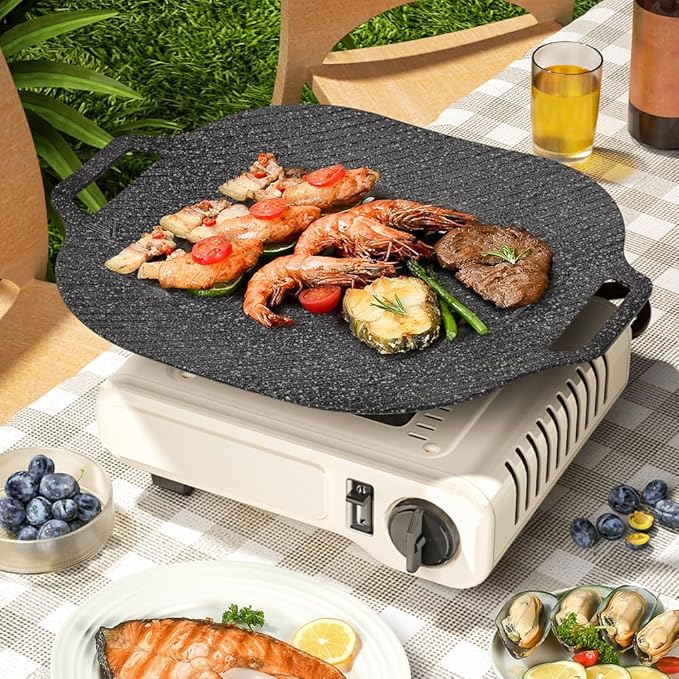 11.8-Inch Square BBQ Aluminum Grill Pan, Nonstick Coating, Double Handle, Indoor Outdoor Cooking