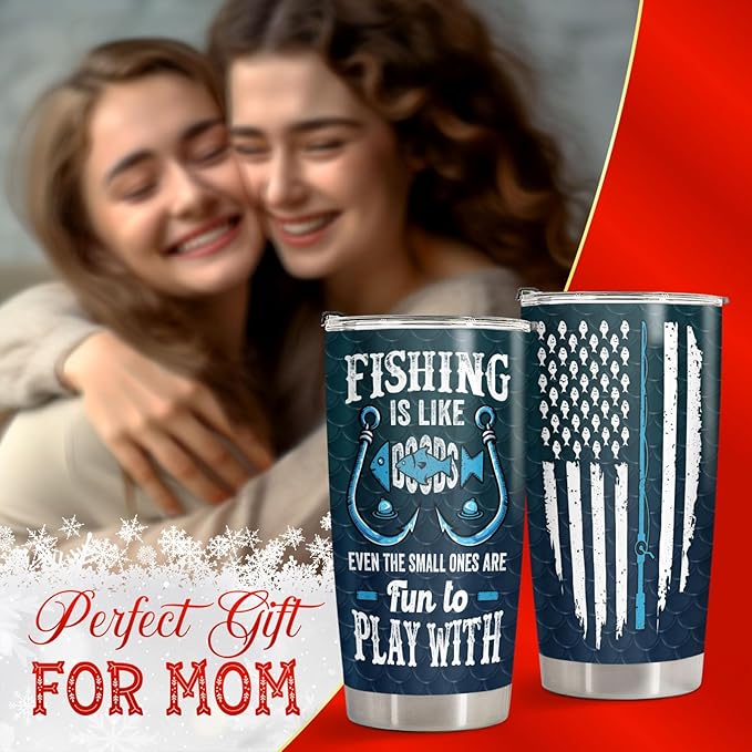 34HD Bass Fishing Tumbler with Lid, 20 oz Stainless Steel Vacuum Insulated Amerian Flag Mug, Cool Fishing Gifts for Men, Fisherman Gifts for Birthday Fathers Day Christmas
