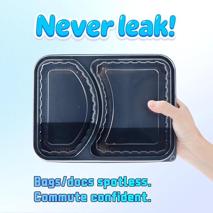 YANGRUI Takeout Containers with Lid 40 Pack 41 oz - Shrink Wrap 2 Compartment Leakproof | Reusable BPA Free Flexible Pure PP Plastic Food Container | Microwave & Dishwasher Safe Restaurant Lunch Boxes