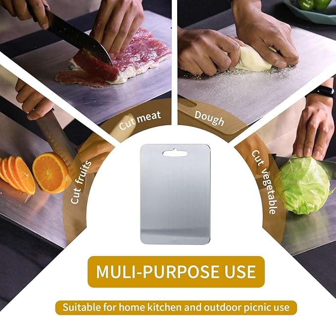 Titanium Cutting Boards for Kitchen, Pure cut Titanium Cutting Board Double Sided Cutting Boards - Easy to Clean for Kitchen Outdoor Camping，Dishwasher Safe, Food Grade Quality (18''L x 12''W)