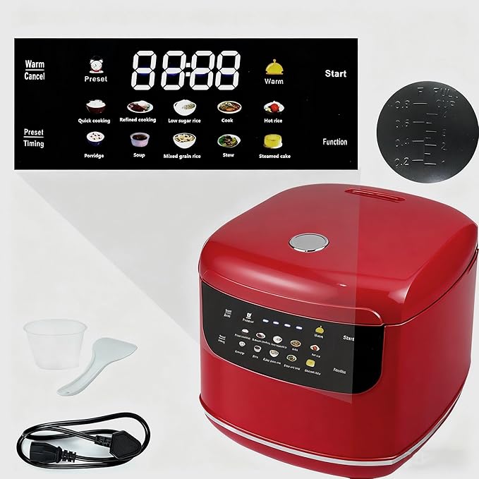 Smart Rice cooker,2L Mini Protable Rice Cooker,5 Cups Cooked/3 Cups Uncooked, 400W Non-Stick Rice Maker, 24 hours Timer Delay, 10 Functions, Fast Cooker