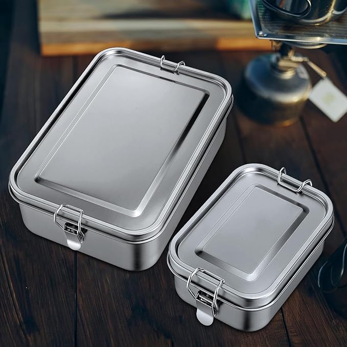 Leonyo 2 Pack 18.6oz 18/10 Stainless Steel Lunch Box, 550ml Mini Reusable Metal Bento Box, Leak-Proof Small Food Snack Containers for Camping, Dishwasher Safe, Oven Safe Except for Lid