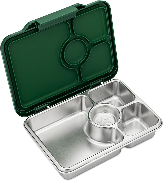 Yumbox Prêt Stainless Steel Bento Box with Leakproof Lunch Container, Sandwich Friendly Tray, Lunch Box for Kids, Adults, Travel (Dublin Green)