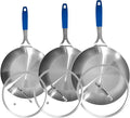Inqibee 8.5-10-12 Inch Tri-Ply Stainless Steel Frying Pan Set with Lids,Skillets,Induction Cooking Pans,Pots and Pans Set,Dishwasher and Oven Safe,Detachable Handle