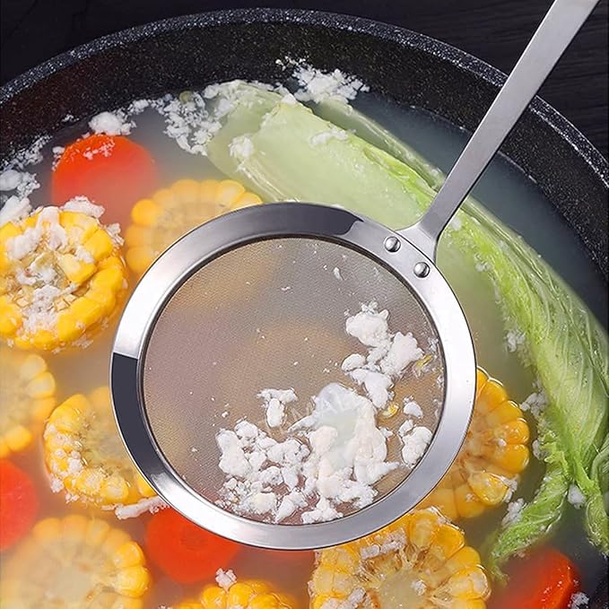 Skimmer Spoon, Stainless Steel Spider Strainer Skimmer Spoon Grease Fine Mesh Strainer Skimmers Spoons for Cooking Frying Skimming Grease, Foam and Gravy