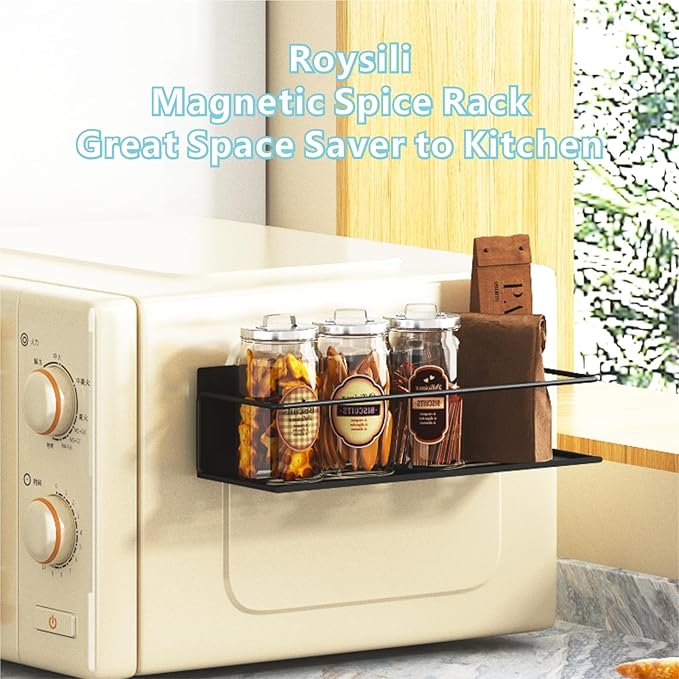 Magnetic Spice Rack For Refrigerator Magnetic Fridge Shelf For Kitchen Spice Organizer Magnetic Shelf For Fridge Space Saving Black 4 Pack
