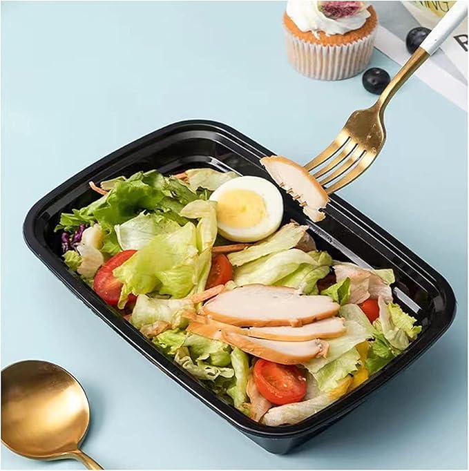 Meal Prep Containers With Lids 50 Set, Food Storage Containers Reusable To-go Container Plastic Lunch Box Disposable Bento Box - Microwave Safe, Freezer & Dishwasher Safe (33 oz)