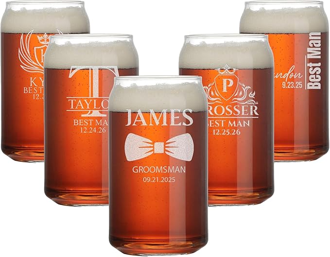Personalized Groomsmen Gift, 16oz Beer Can Glasses - Best Man Beer Glasses, Custom Drinkware with Etched Name, Engraved Gifts for Wedding Favors, Best Man Proposal Gifts, Bachelor Party