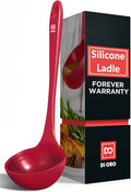 DI ORO Silicone Soup Spoon Heat-Resistant Large Kitchen Ladle Nonstick Cookware Safe - Wide Bowl Dishwasher Safe (Red)