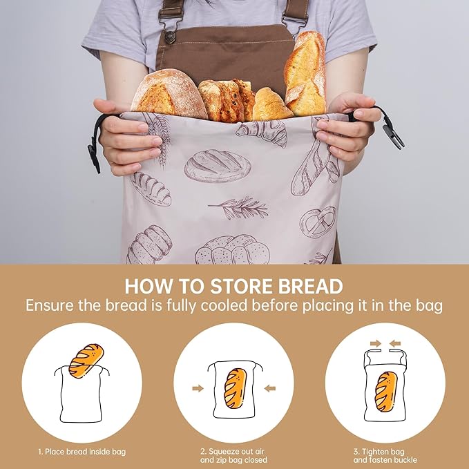 NiHome 2PCS Reusable Bread Storage Zipper Bags for Homemade Bread, 17"x12" Large Capacity Bags, Freezer Storage Zipper Bag, Double-Layer Protection with Waterproof & Oil-Resistant Lining
