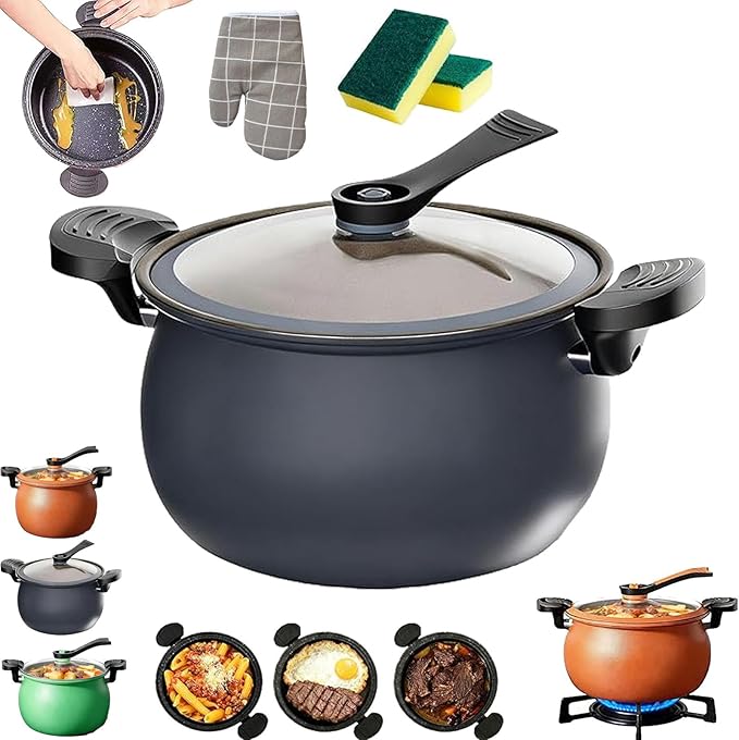 Multifunctional Large Capacity Non-stick Pressure Cooker, Micro Pressure Cooker, Versatile Micro Pressure Cooking Pot with Anti-Scalding Handle & Visual Glass Lid for Culinary Styles (Gray)