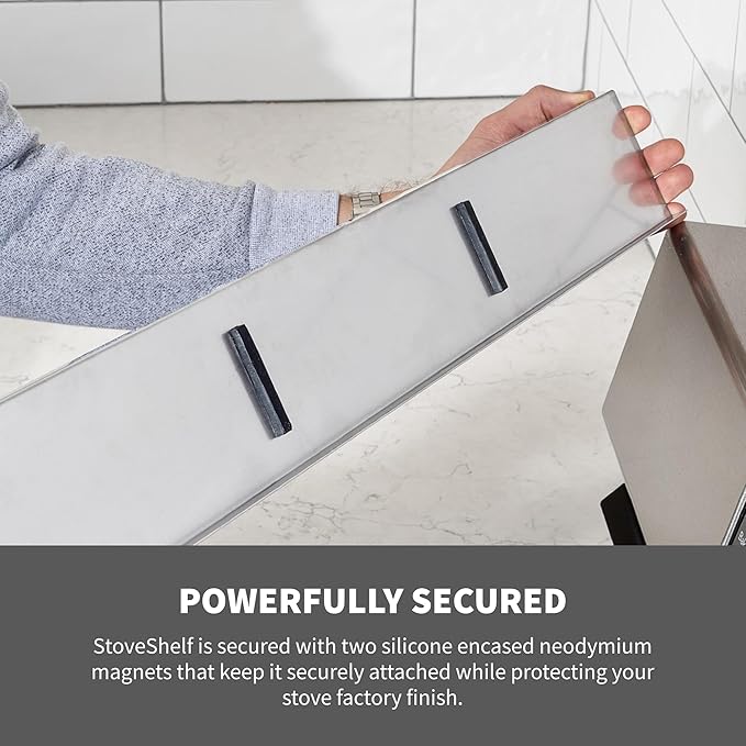 StoveShelf 24" Apartment Length White Magnetic Shelf for Kitchen Stove - Kitchen Storage Solution with Zero Installation - Over Stove Spice Rack Organizer