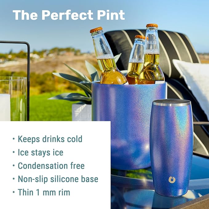 SNOWFOX Premium Vacuum Insulated Stainless Steel Beer Glass, Home Bar Accessories, Elegant Bartending, Lightweight Pint Glasses, Sleek Drinkware, Frosty Beverages Stay Cold, 18oz, Set of 2,White/Gold