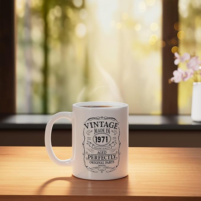 54th birthday, retro Vintage Design, man, woman 1971 Ceramic Mug, White