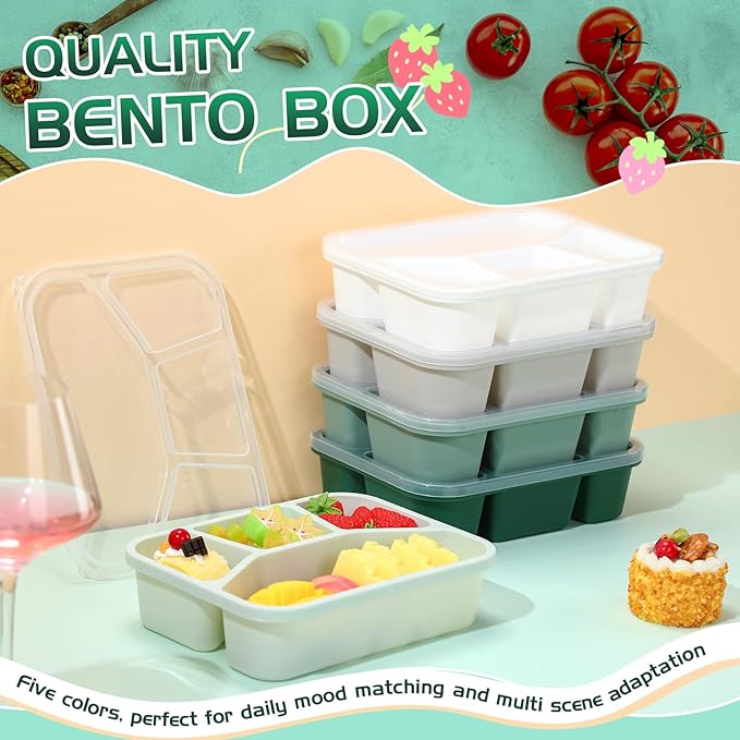 Honeydak 5 Pack Snack Containers 4 Compartment Bento Snack Boxes Reusable Lunchable Containers with Lids Divided Meal Prep Lunch Food Storage Box for School Work Travel(Sage,Mixed)