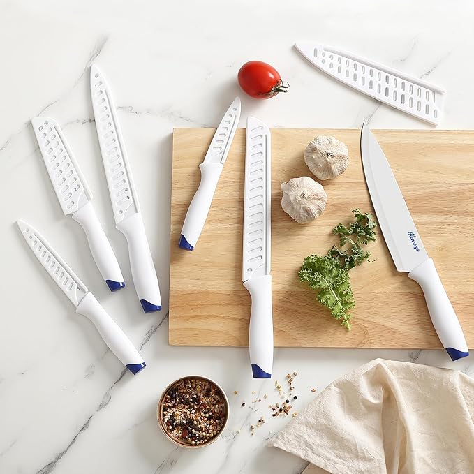 Kitchen Knife Set, 13PCS Chef Knife Set with Nonstick Ceramic Anti-Rust Coating, Cooking Knives with 6 Blade Guards, Dishwasher Safe, Gifts for Dad, Mom, Husband and Wife