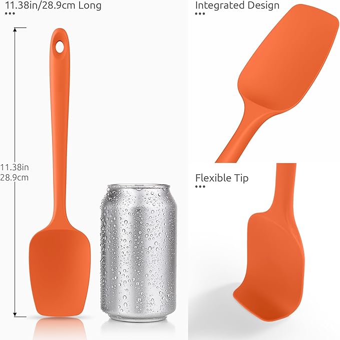 600ºF Heat Resistant Silicone Spoons: U-Taste Flexible Baking Spoon Spatula & Cooking Scoop Spoonula, Seamless Soft Kitchen Utensils for Serving, Scraping, Scooping in Non-Stick Cookware (Orange)