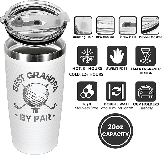 Grandpa Gifts - Christmas Gifts for Grandpa from Grandson, Granddaughter, Grandchildren, Grandkids - Grandfather Gift for Grandpas, Golf Ideas for Grandfather - Funny 20 Oz Golf Tumbler