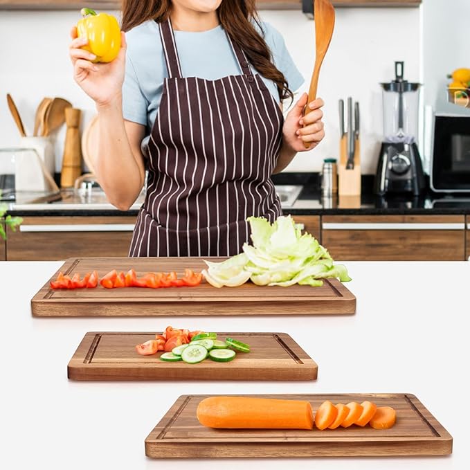 3 Pack Solid Acacia Wood Cutting Boards Set for Kitchen Meat Hardwood Chopping Board Decorative Large Charcuterie Boards Set Best Non Toxic Big Cutting Board Butcher Block Bread Serving Cheese Board
