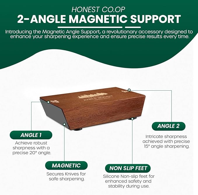 Rolling Knife Sharpener Kit – Magnetic Tumbler Sharpener with Diamond & Ceramic Discs – 15° & 20° Angle Guide – Razor Sharp Kitchen & Chef’s Knives – Premium Wood Design by Honest Co.op