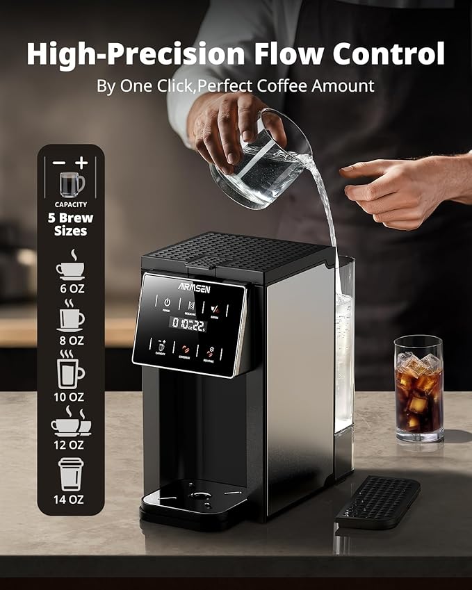 AIRMSEN Grind & Brew Coffee Maker with Grinder - Single Serve Machine Compatible with K-Cup Pods & Ground, 1000W Fast 6-14oz Brewer, Descaling Alert, Touchscreen & 50oz Removable Tank