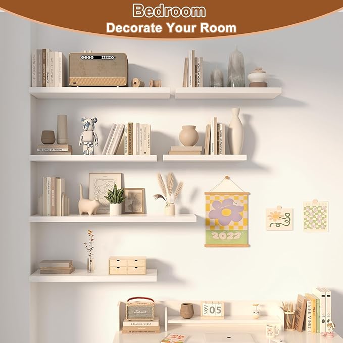 12 Inch Deep Floating Shelves for Wall 2 Pack Floating Shelfs Large Storage Space Wall Decor Display Shelf for Bathroom Living Room Bedroom Kitchen 23.8" W x 12" D x 1.2" H White