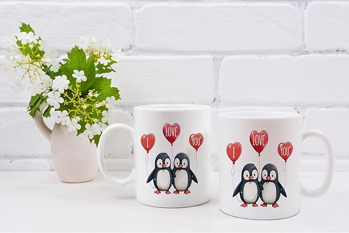 QASHWEY Penguin Mug, Valentines Coffee Mug Gifts for Him Her Wife Husband, Valentines Mug Tea Cup Gifts for Him Her Boyfriend Girlfriend, Penguins I Love You Mug Coffee Cups Ceramic 11oz