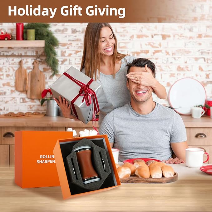 Rolling Knife Sharpener - 6 Angles & 4 Blades System, Ergonomic Waist Design for Kitchen Chef Knives, Sharpening Stone for Precision Edge