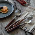 Wood Silverware Set for 4 Wooden Flatware Cutlery Utensils Set 18/10 Stainless Steel Walnut Handle 16 Piece Tableware Set for Home Kitchen Wedding Restaurant