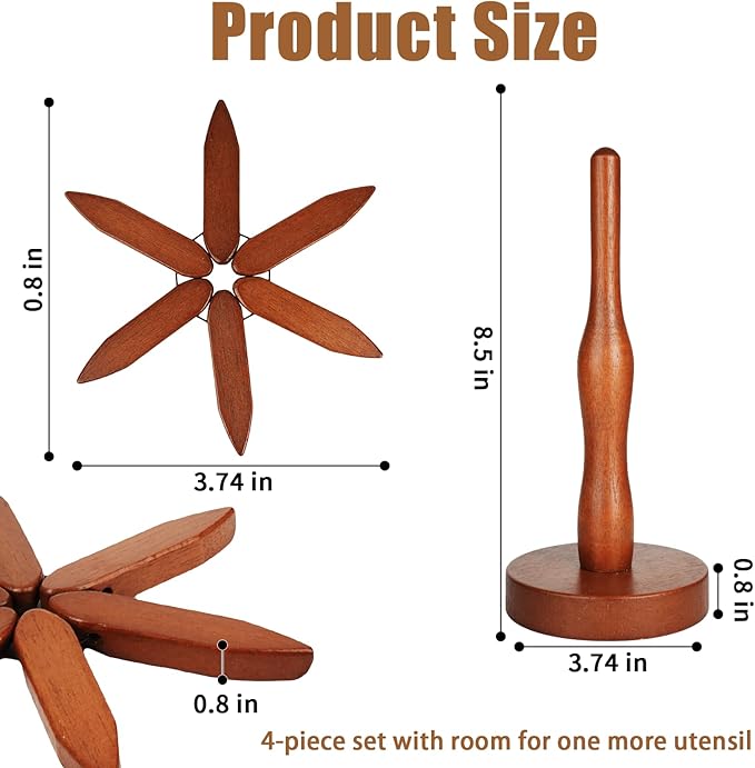 Wooden Trivets for Hot Dishes, Tree Shape Trivet Set, Foldable Kitchen Wooden Trivets, Tree Coaster for Hot Dishes、Pot、Bowl、teapot、hot Pot Holders (4 Piece-Original Wood)
