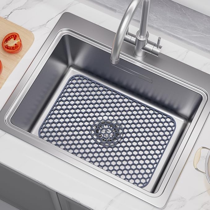Silicone Sink Protector for Kitchen Sink - 16.65''x12.2'' Kitchen Sink Grid Accessory, Non-slip Heat Resistant Sink Grid Dry Mat for Bottom of Porcelain Stainless Steel, Dishwasher Safe