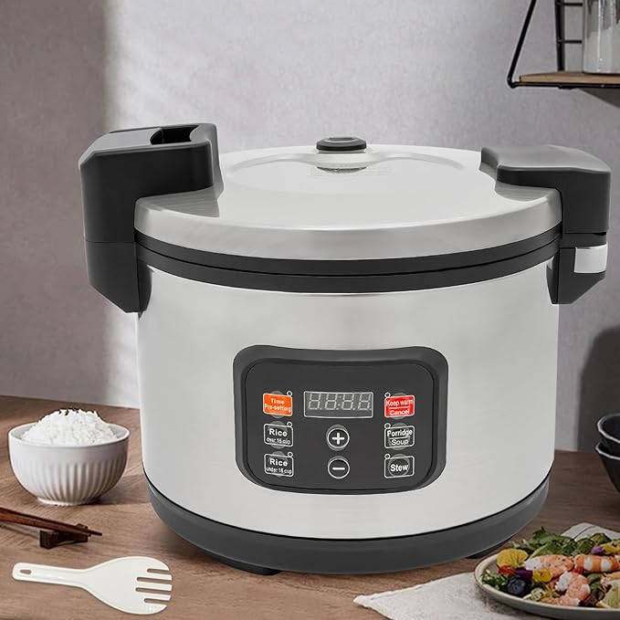 13.8 QT Commercial Rice Cooker & Warmer, 32-Cup (Uncooked) / 65-Cup (Cooked) Large Capacity Rice Cooker for Restaurant with Nonstick Inner Pot, Hinged Lid LED Display