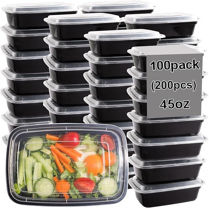 LIYH 200 Pcs Meal Prep Container 1 Compartment, 45 oz Food Storage Containers with Lids, Bento Box, Reusable BPA Lunch Boxes, Microwave Dishwasher Safe 100 Set