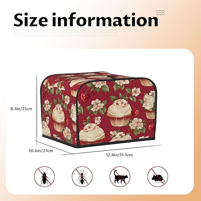 Vintage Floral Cupcake 4 Slice Toaster Cover Wide Slot Dustproof Bread Maker Cover Fingerprint Bakeware Protection Kitchen Appliance Cover Toaster Bag